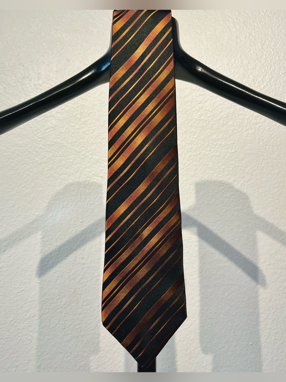 Vintage Arrow Black and Copper Diagonal Stripe 100% Silk Tie